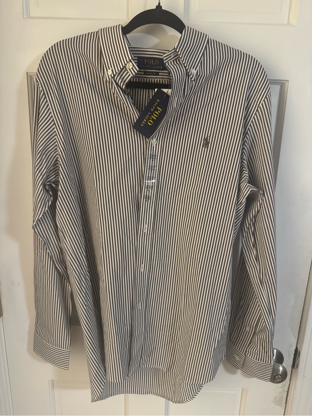 Ralph Lauren Polo Mens Brown/White Striped, Button Down Shirt Size Medium NWT